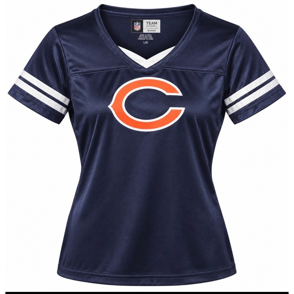 NFL Team Apparel Chicago Bears Jersey Women's Large Navy Blue V-Neck Logo